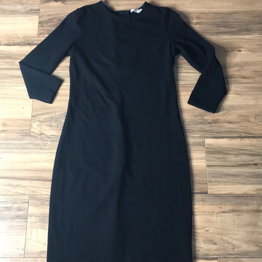 Vince black long fitted dress 3/4 sleeves size XS